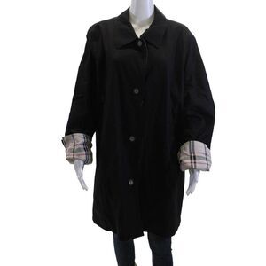 Brylane Womens Plus Rain Coat Black Button Collared Long Sleeve Size 26W